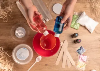 Monsters and Mess, Kids Hands Making Slime Toy At Home